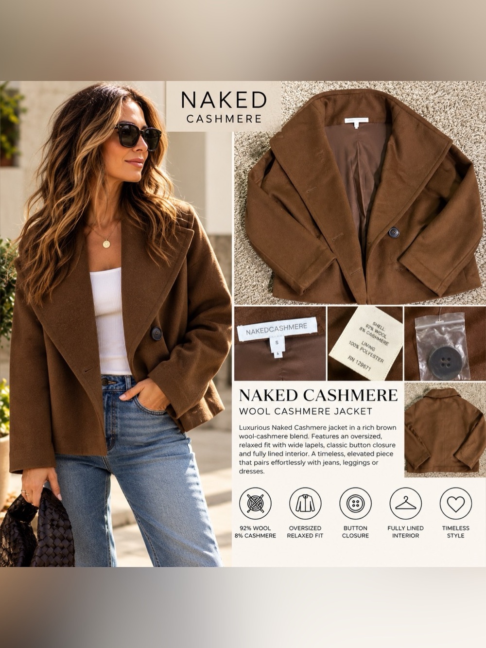 Naked Cashmere Wool Cashmere Jacket in Brown Small